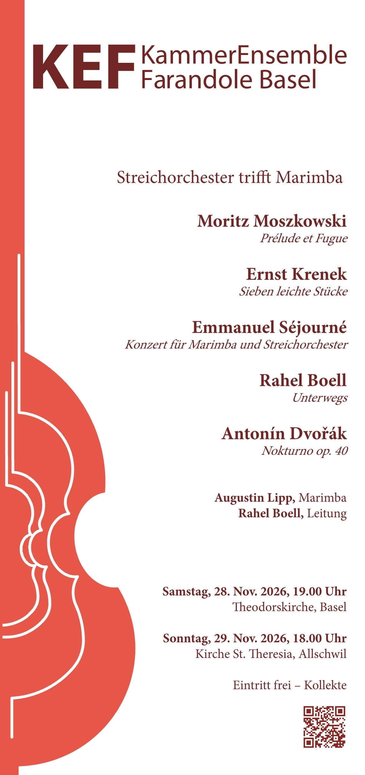Flyer KammerEnsemble Farandole Basel – Streichorchester trifft Marimba, November 2026